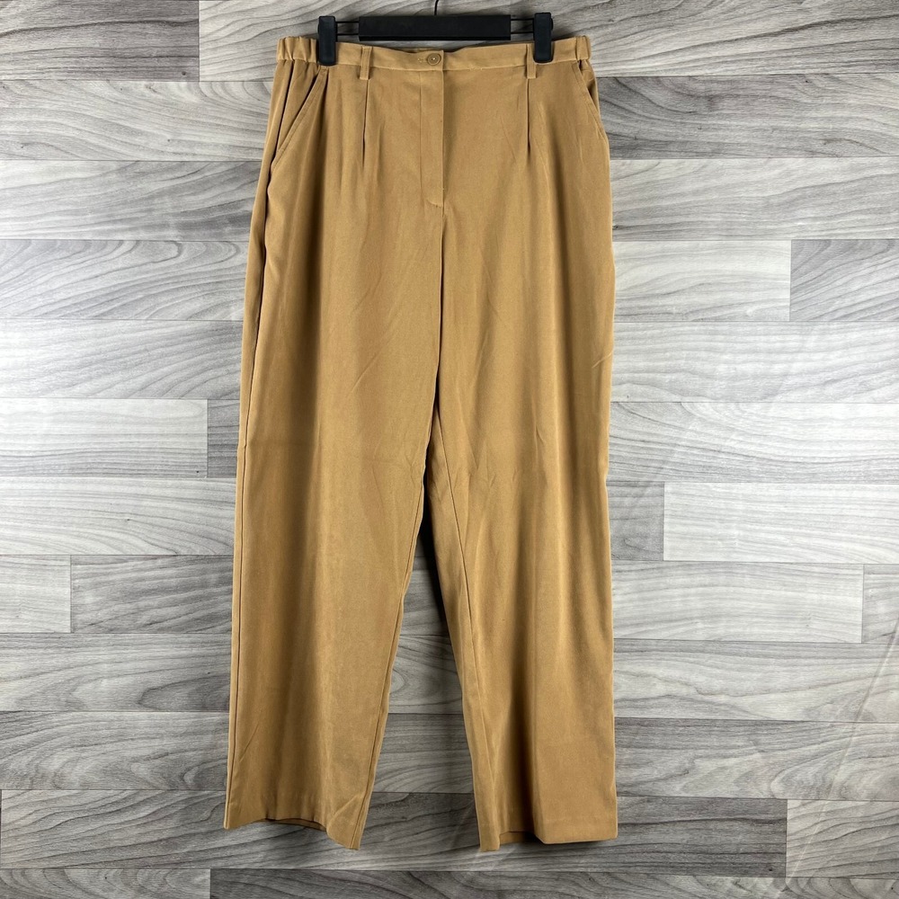 Coldwater Creek Dress Pants Womens 12P Petites Brown Stretch Pockets Zip Pleated